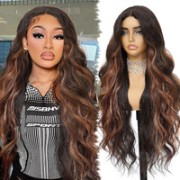 Xchjh Balayage Brown 4X1 Pre Cut Lace Synthetic Lace Front Wig With Baby Hair Heat Friendly Body Wave Ombre Wig For Women 30 Inch Glueless Ready To Wear Synthetic Hair