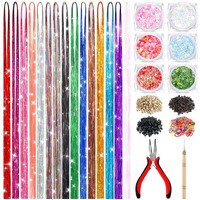 Hair Tinsel Kit With Body Glitter 15 Colors 48 Inch 7500 Strands Glitter Tinsel Hair Extensions With Tools Fairy Hair Accessories, Suitable For Festivals And Daily Use (15 Colors Hair Tinsel Kit)