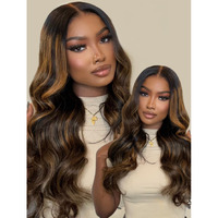 Sunber Ombre Highlight Brown Body Wave Human Hair Glueless Balayage Wigs Pre Cut 7X5 Hd Lace Front With Elastic Drawstring 150% Density Put On And Go Pre Plucked Pre Bleached Invisible Knots 20Inch
