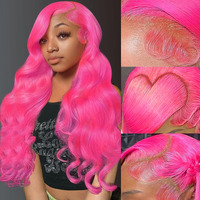Pink Lace Front Wig Human Hair 13X4 Body Wave Hd Lace Front Wigs Human Hair Pre Plucked 200 Density Human Hair Lace Front Wigs Colored 22 Inch