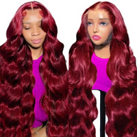 34 Inch 99J Burgundy Lace Front Wigs Human Hair 13X6 Body Wave Lace Front Wigs Human Hair Hd Transparent Pre Plucked With Baby Hair Red Glueless Human Hair Wigs For Women