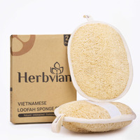 Herbvian Vietnamese Natural Loofah Exfoliating Body Scrubber Pads, 100% Plant-Based Shower Luffa Sponge, Bath Loofah For Women Men, 2-Pack