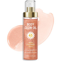 Body Glow Oil, Sunscreen Shimmer Oil, Spf 45 Broad Spectrum, Body Oil With With Coconut Oils, Moisturizing Glow For Face & Body, Liquid Illuminator Highlighter, Water Resistant, 3.72 Fl Oz (#02 Rose)