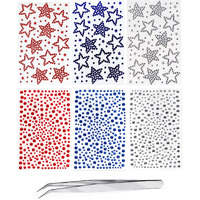 4Th Of July Self Adhesive Face Gems For Makeup, Red Blue Clear Festival Jewels, Hair Gems, Patriotic Star Rhinestone Stickers For Face, Eye, Makeup, Body (Redwhiteblue_6Pcs)