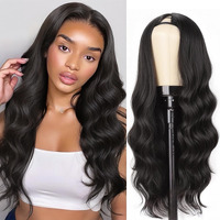 Pisry V Part Wig Body Wave Upgrade U Part Wigs For Black Women Premium Protein Silk Fiber & Human Hair Blended, Clip In V-Part Half Wigs Glueless Wear And Go 180% Density Natural Black 20 Inch
