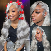 Xfjt Grey Lace Front Wigs Human Hair Body Wave 13X6 Lace Front Wig For Women 200 Density Natural Hairline With Baby Hair (34Inch)