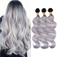 Grey Body Wave Bundles Ombre Human Hair Bundle Tow Tone Black To Grey Bundles 100% Unprocessed Virgin Hair Extensions 26 28 30 Inch For Women