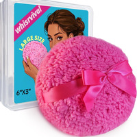 Whisrvival 6"" Large Powder Puff For Body Powder, Soft Body Dusting Powder Puff And Container, Quick Even Application, Washable, Cute Rose Pink