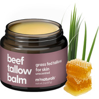 100% Unscented Grass Fed Beef Tallow For Skin, Body And Face | Fragrance Free Moisturizing Honey Balm With Cold-Pressed Olive Oil And Beeswax | Suitable For Dry, Sensitive & Irritated Skin, 2 Oz (57G)