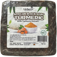 Aleheri's African Black Soap Turmeric 16 Oz - 100% All Natural, Raw Ingredients, From Ghana. For All Skin Types, Helps Rejuvenate, Aids Against Dark Spots, Eczema, Stretch Marks On Face & Body