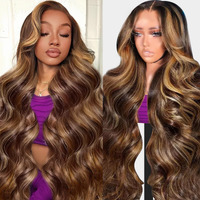 Migura 28 Inch Ombre Highlight Lace Front Wig Human Hair 200 Density 13X4 Body Wave Hd Lace Frontal Wigs Human Hair Pre Plucked With Baby Hair 4/27 Honey Blonde Ombre Wig Real Hair Wigs For Women