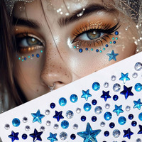 4-Pack Independence Day Blue Rhinestone Face & Body Stickers - Patriotic Glitter Face Jewels For Cheeks, Body, Nails - Self-Adhesive Star & Sparkle Gems Decals 4Th Of July Parties Decoration