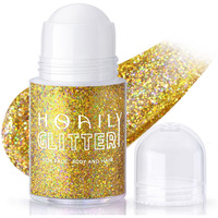 Hosaily Roll-On Holographic Body Glitter Gel For Face Hair, Chameleon Color Changing Glitter Gel Under Light, Chunky Mermaid Sequins Festival Party Rave Accessories Shimmer Makeup (18# Gold)