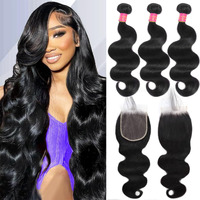 12A Human Hair Bundles With Closure Body Wave 28 30 32+22 Inch 5X5 Hd Frontal Body Wave Bundles Human Hair Real 100% Raw Unprocessed Brazilian Virgin Sew In Quick Weave Natural Black Deals
