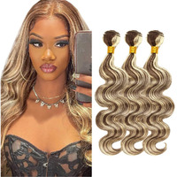 P4/613 Highlight Brown Bundles Human Hair Body Wave Bundles 28 30 32 Inch Unprocessed Brazilian Virgin Hair Weave 3 Bundle Blonde Human Hair Extensions 50 Grams Per Bundle