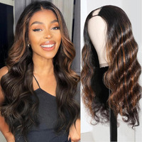 Dosacia V Part Wigs Human Hair Body Wave Brazilian Virgin Human Hair Wigs Glueless Full Head Clip In Half Wig For Black Women Upgrade U Part Glueless Wig #Fb30 Balayage Brown 180% Density 16 Inch