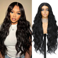 Long Black Synthetic Lace Front Wig 30Inch Long Wavy Natural Balck Pre Plucked Ready To Wear 4X1 Glueless Curly Body Wave Wig For Black Women Heat Resistant Fiber Synthetic Hair For Daily Party Use
