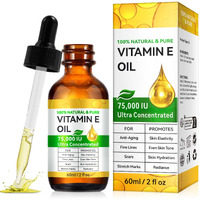Vitamin E Oil For Skin 75,000 Iu, 2Fl Oz Pure Vitamin E Oil For Scars, Hair, Face And Scalp, Moisturizing Dry Skin, Reduces Winkles And Fine Lines, Perfect Bath And Body Oils