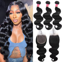 12A Human Hair Bundles With Closure Body Wave 26 28 30+20 Inch 5X5 Hd Frontal Body Wave Bundles Human Hair Real 100% Raw Unprocessed Brazilian Virgin Sew In Quick Weave Natural Black Deals