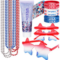 Go Ho 4Th Of July Outfits For Women,Red White And Blue Face Body Glitter Gel,9 Pc Necklaces,3 Pairs Star Sunglasses And 6 Pc Rubber Bracelets Wristbands Set For Usa Patriotic Outfits Makeup