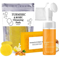 Turmeric Wash And Care 3 Piece Set, Turmeric Trio Facial Wash, Cleansing Mousse, & Soap, Jabon De Curcuma, Deep Cleansing Exfoliating Moisturizing Skin Care Set For Face & Body (3Sets, 3)