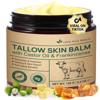 Tallow Cream With Castor Oil And Frankincense,120G,Organic Natural 100% Grass Fed,Whipped Beef Tallow Balm Deeply Moisturizing For Face & Body Care,4.2 Oz
