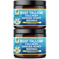 Okaga Beef Tallow For Skin, Organic Grass-Fed Beef Tallow Balm With Manuka Honey, Aloe Vera, Jojoba Oil, Collagen & Beeswax, Olive Oil, Moisturizer For Dry Skin, Nourishes Face, Body & Lips (2 Pack)
