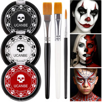 Goth White Foundation + Black Red Face Body Paint For Halloween Makeup, Face Painting Kit With Brushes Facepaint Set For Kids Adults Clown Vampire Skull Sfx Make Up Costume Cosplay Party Theater Stage