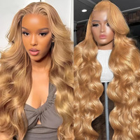28 Inch #27 Colored Honey Blonde Lace Front Wigs Human Hair Pre Plucked With Baby Hair Honey Blonde Body Wave 13X6 Hd Transparent Lace Front Wigs Human Hair For Women 180% Density Lace Frontal Wigs