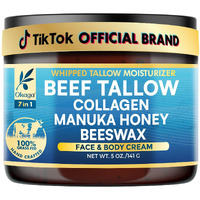 Okaga Beef Tallow For Skin, Organic Grass-Fed Beef Tallow Balm With Manuka Honey, Aloe Vera, Jojoba Oil, Collagen & Beeswax, Olive Oil, Moisturizer For Dry Skin, Nourishes Face, Body & Lips (5Oz)