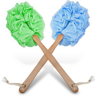 Loofah With Handle Exfoliating Skin Bath Mesh Sponge Luffa On Stick Shower Brush Body Back Scrubber For Women & Men (Blue & Green)