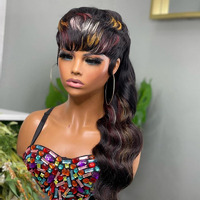 Saeiall Mullet Wig For Black Women Human Hair Pixie Cut Wig Long Body Wave Mullet None Lace Front Haircut Glueless Wigs Layered Haircut Wigs For Women (Multicolor, 16Inch)