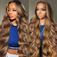 Highlight Ombre Lace Front Wig Human Hair 26In Honey Blonde Wig Human Hair Body Wave Lace Front Wigs Human Hair 180 Density Frontal Wigs Human Hair For Women 4/27 Colored Pre Plucked With Baby Hair