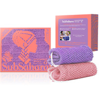 Subsahara Authentic African Net Sponge - 2 Pieces Exfoliating Scrubber For All Skin Types, Bath Sponge For Face & Body, Travel Portable, Durable, Gentle Exfoliation (Blush Pink & Lavender Purple)