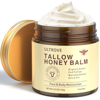 Ultrove Beef Tallow And Honey Balm For Skin, Natural Face + Body Moisturizer With Organic Grass-Fed Beef Tallow & Raw Wild Honey For Dry & Sensitive Skin, 4.23Oz