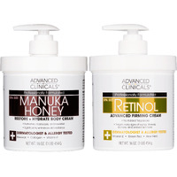Advanced Clinicals Unscented Retinol Body Lotion & Face Moisturizer + Manuka Honey Body Cream For Women & Men | 2Pc Skincare Set Helps Reduce Appearance Of Crepey Skin + Extremely Dry Skin, 2Pc Set