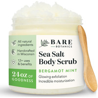 Bare Botanics Bergamot Mint Body Scrub 24Oz | Made In Madison, Wi | All Natural Sea Salt Exfoliator W/ Skin Loving Moisturizers | Vegan & Cruelty Free | Gift Ready Packaging W/ A Cute Wooden Spoon