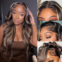 36 Inch 1B/27 13X6 Balayage Highlight Ombre Body Wave Lace Front Wigs Human Hair Honey Blonde Colored Lace Frontal Glueless Wigs Human Hair Pre Plucked For Women With Baby Hair