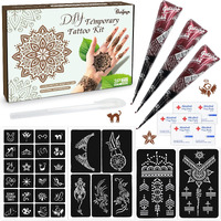 Temporary Tattoos Stencils Kit,Temporary Tattoos Kit (3Pcs Brown Tattoo Cones 4 Reusable Templates 1Pcs Tattoo Outline Pen), Waterproof,Diy Body Art For Women Men