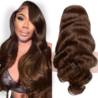 Dolly Pretty Chocolate Brown Lace Front Wig 13X6 Body Wave Lace Front Wigs Human Hair 200 Density Pre Plucked 4# Colored Wigs 18 Inch