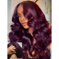 Nadula 13X4 Hd Black Cherry Body Wave Lace Front Drawstring Wigs Human Hair With With Face Framing Bangs - Pre Everything Glueless Wig With Ear Tape Pre Plucked Bleached Knots Ready To Go 16Inch