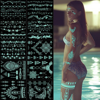 10 Sheets Blue Glow Temporary Tattoos Glow In The Dark Tattoo Kit Neck Clavicle Body Art Makeup In The Dark For Women Adults Arm Hands And Rave Festival Accessories