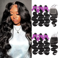 Body Wave Bundles 10A 3 Bundles With Closure Human Hair 100% Unprocessed Brazilian Virgin Raw Hair Bundles Extensions Double Weft Sew Weave Bundles Human Hair Natural Color Deals(14 16 18+12)