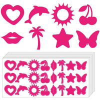 Whaline 240Pcs Tanning Sunbathing Stickers Heart Dolphin Sun Cherry Lip Tree Star Butterfly Tanning Decals Hot Pink Self Adhesive Body Stickers For Summer Beach Outdoor Indoor Salon Party Supplies