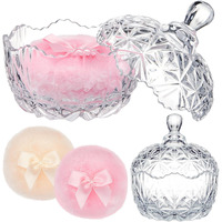 Tioncy 3 Pcs Large Body Powder Puff And Container Crystal Container Soft Washable Reusable Velour Face Body Glitter Wet Dry Makeup(Clear)