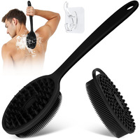 Geenoa Silicone Back & Body Scrubber Set 2Pcs, 13.4'' Gentle Exfoliating Back Scrubber With Dual-Side Head And Non-Slip Handle, Hygienic Silicone Loofah With Soft Bristles And Massage Dots(Black-2Pc)