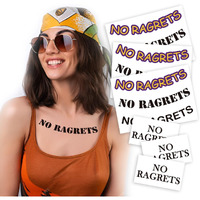 6 Sheets No Ragrets Temporary Tattoos - Funny Phrase Tattoo Stickers For Face, Arm, Body, And Hand