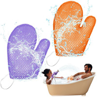 Karenhi 2 Pcs Honeycomb Exfoliating Glove Bath Mitt Body Spa Scrubber, Honeycomb Exfoliator Glove For Body Shower, Scrubber Sponge Shower Loofah, Quick Drying(Purple,Orange)