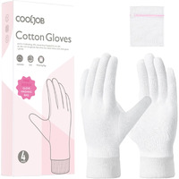 Cooljob 4 Pairs Soft Moisturizing Cotton Gloves Set With Stretch Elastic Cuff, Overnight Lotion Sleeping Gloves For Dry Hands, Eczema Skin, Beauty Women Spa Essentials, Xsmall, White