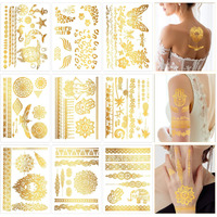 Konsait 9 Sheets Metallic Gold Temporary Tattoos For Women & Girls - Elegant Lion, Turtle, Floral, Butterfly & Elephant Designs For Parties, Cosplay, Festivals, Face & Body Art